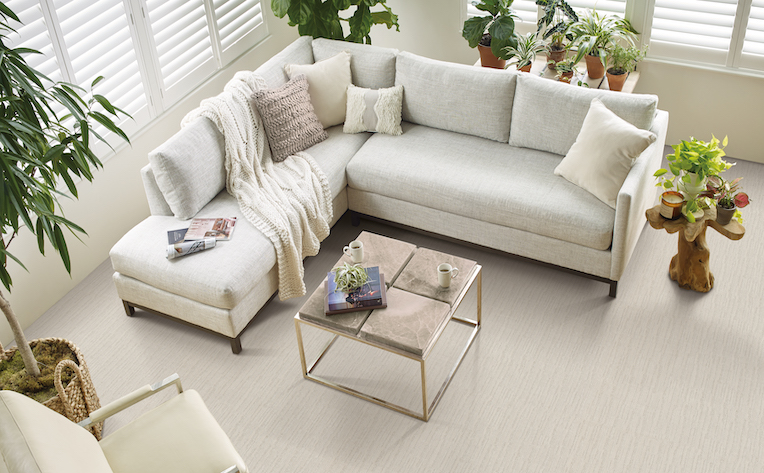 Bedroom with stain-resistant carpet